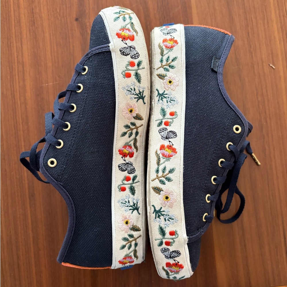Keds x Rifle paper co navy embroidered sneakers for Anthropology